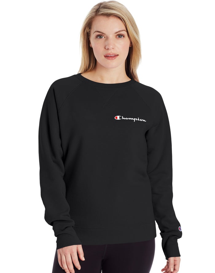 Champion Powerblend Fleece Classic Crew Script Logo Sweatshirt Dames - Zwart - Belgie 3875FEVNZ